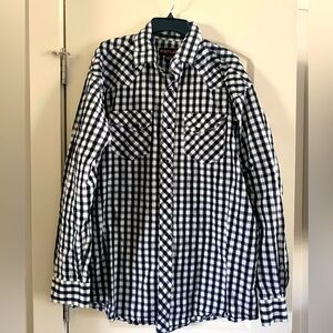Pintlar 2XLT tall plus black & white checker button down long sleeve black snaps